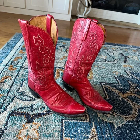 Lucchese Red Leather Western Boots - Picture 2 of 5